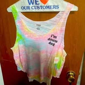 Victoria’s Secret pink yoga top size medium brand, new tie-dye tee shirt